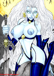 1girls chaos_comics deacon_black female female_only lady_death solo tagme white_eyes white_hair white_skin