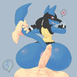 anus ass blush buttjob canine gay looking_back lucario male male_only mammal nintendo penis pokemon pokemon_(species) raised_tail red_eyes signirsol spikes tail_grab