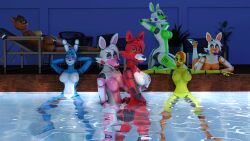 16:9 3d_(artwork) 4k absurd_res animatronic anthro avian beak big_breasts binocszoomx10 bird blender_(artwork) blender_cycles_(artwork) blue_body breasts brown_body butt canid canine crossgender digital_media_(artwork) female female/female five_nights_at_freddy's five_nights_at_freddy's_2 five_nights_at_freddy's_world fox foxy_(fnaf) genitals green_body group hair hand_on_breast hand_on_butt hands_behind_head hi_res lolbit_(fnaf) looking_at_viewer machine mammal mangle_(fnaf) mtf_crossgender nipples nude open_mouth orange_body partially_submerged remake robot scottgames skinny_dipping tangle_(fnaf) toy_bonnie_(fnaf) toy_chica_(fnaf) toy_freddy_(fnaf) white_body widescreen yellow_body