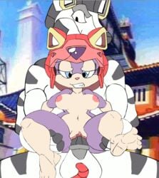 1boy 1girls 2011 animated anthro breasts curvaceous domestic_cat equine feline female fur furry helmet horsecock interspecies kemono male mammal nipples outdoors pink_fur polly_esther samurai_pizza_cats tagme tail yohawk yugito_pornz yugito_pronz yugitopornz zebra