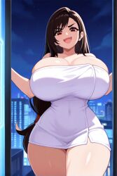 ai_generated brown_hair female final_fantasy final_fantasy_vii huge_breasts long_hair thick_thighs tifa_lockhart towel