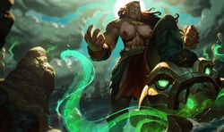 abs big_breasts black breasts brown_hair dark_skin female illaoi league_of_legends muscular_female tattoos tentacle tentacles toned