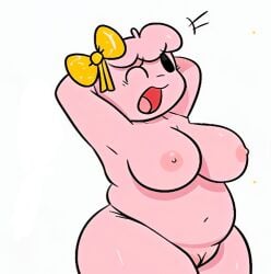 arms_behind_back artist_name artist_request big_breasts bow chibi chubby_female cute huge_ass huge_breasts nice_ass nude overweight unknown unknown_artist