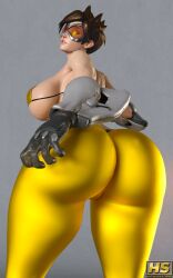 1girls 3d ass big_ass big_breasts blizzard_entertainment breasts brown_hair female female_only hagiwara_studio highres lena_oxton overwatch short_hair solo tagme thick_thighs tracer