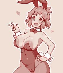 big_breasts bunny_ears bunny_tail bunnysuit fishnets knightraid000 large_areolae latex looking_at_viewer open_mouth visible_pussy