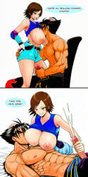 ai ai_generated ass_grab asuka_kazama big_breasts boobs breast_sucking breasts cousins cumshot dialogue drooling handjob huge_breasts jin_kazama kazama_asuka masturbation muscles nursing_handjob orgasm penis short_hair smile smug sweat tekken tomboy