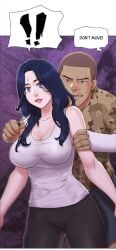 grabbing large_breasts restrained tank_top white_tank_top