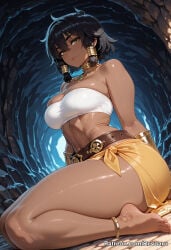 1girl ai_generated amazonian danmachi dark-skinned_female dark_skin dungeon_ni_deai_wo_motomeru_no_wa_machigatteiru_darou_ka female mature_female revoaru small_breasts thick_thighs thighs tione_hiryute