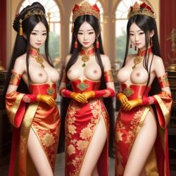 1:1 3girls ai_generated asian asian_female asian_harem black_hair breasts breasts_out casual_exposure casual_nudity chinese chinese_female chinese_harem chinese_new_year clothed_female_nude_female crown cute cute_face cute_female earrings exposed_breasts female female_focus female_only gloves gold_jewelry group group_nudity harem harem_girl harem_girls harem_outfit heels human human_female in_a_row jewelry light-skinned_female light_skin lineup long_hair looking_at_viewer medium_breasts multiple_females multiple_girls necklace nhumanfuture nude nude_female original original_character original_characters partially_clothed partially_clothed_female partially_undressed photorealistic posing posing_for_the_viewer princess provocative provocative_clothing realistic realistic_textures seductive seductive_eyes seductive_female seductive_gaze seductive_look seductive_pose sexy sexy_body sexy_clothing sexy_female skinny_female skinny_legs take_your_pick thin_waist topless topless_female traditional_clothes welcoming