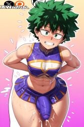 aged_up ai_generated ass ass_focus ass_peek boku_no_hero_academia caked_up cheerleader cheerleader_uniform closed_eyes d-art_style enormous_ass femboy femboy_only flat_chest gay green_eyes green_hair izuku_midoriya male male_focus male_only my_hero_academia tagme xwaifuai