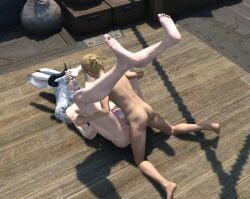 covering_face final_fantasy final_fantasy_xiv questionable_consent size_difference small_dom_big_sub soles viera white_hair