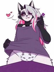 1girl 1girls blinking female furry helluva_boss loona_(helluva_boss) panties red_eyes wolf wolf_girl