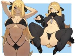 1girls breasts cynthia_(pokemon) female female_focus female_only flowerpigeon73 large_breasts light-skinned_female light_skin looking_at_viewer nintendo pokemon solo thick_thighs thighs wide_hips
