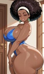 afro afro_hair ai_generated bbw closed_eyes curvaceous curvy_figure dark-skinned_female ebony ebony_female female female_only gigantic_breasts hairband houseofwaifu huge_butt smiling swimsuit thick thick_legs thick_thighs voluptuous_female wide_ass wide_hips wide_thighs