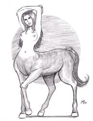 breasts centaur drawn female greek_mythology michael_powell monochrome mythology taur