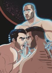 3boys blowjob blowjob_only commander_shepard garvan gay gay_sex james_vega kaidan_alenko latino latino_male latino_male_white_male male/male/male male_focus male_only maleshep mass_effect mass_effect_3 muscular muscular_male neck_tattoo shoulder_tattoo sketchy tattoo tattoos threesome threesome_blowjob white_male