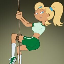 1girls 2026 ai_generated back_view background blonde_hair butt civitai climbing cyan_eyes d3rmal female female_only flower_in_hair gym_clothes gym_shirt gym_shoes long_socks looking_at_viewer miracle_grohe rope sit_down_shut_up skinny solo tagme twintails