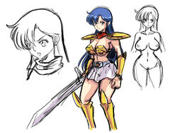 armor asou_yuuko blue_hair breasts clothing large_breasts mugen_senshi_valis nipples patsuki skirt source_request sword valis weapon