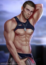 1boy commander_shepard dogtags helmet hot_male male male_body male_focus male_only maleshep mass_effect muscular muscular_male muscular_male_only no_visible_genitalia pinup pinup_pose sexy_male sexy_pose shirt_above_breasts shirt_above_pecs shirt_lift shirt_lifted shirtless shirtless_male solo solo_focus solo_male tank_top tank_top_lift tanktop tanktop_lift torso_focus ynorka