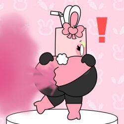 2d 2d_(artwork) ass_focus bealmmaker behind_view big_ass black_eyes bubble_ass bunnysuit cute exclamation_mark fart fart_cloud fart_fetish female female_focus female_only grabbing_own_ass juice juice_box oc original_character pink_background posing_for_the_viewer shocked