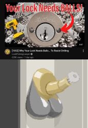 animal_genitalia balls big_balls digital_media_(artwork) english_text erection genitals keyhole lock male metal_balls object_in_urethra object_insertion parody penetration pixel_(artwork) sheath text urethral urethral_penetration ved_s