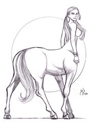 breasts centaur drawn female greek_mythology michael_powell monochrome mythology taur