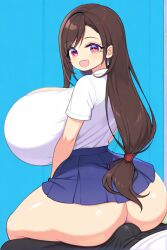 ai_generated big_ass brown_hair female final_fantasy final_fantasy_vii huge_breasts lap_sitting long_hair school_uniform sitting_on_lap tifa_lockhart