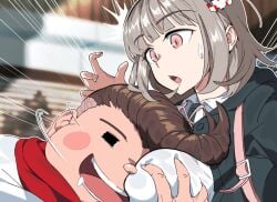 1boy 1boy1girl 1girls ai_art ai_generated artist_request big_boobs big_breasts bikini boobs breasts brown_hair clothed clothed_female clothed_male danganronpa danganronpa_2:_goodbye_despair danganronpa_2x2 embarrassed embarrassed_expression embarrassed_female fat_male grabbing grabbing_another's_breast grabbing_breasts hair_ornament head_in_breasts head_in_cleavage head_on_breasts nanami_chiaki peace_sign pink_hair pretty_girl shocked shocked_expression shocked_eyes shocked_face shocked_female shocked_look short_hair tagme teruteru_hanamura ugly_bastard ugly_man
