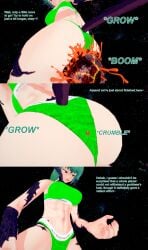1girls 3d abs ass astronomical_hyper au_ra au_raimdelle black_scales body_growth body_growth_(enlargement) bra breasts destruction english_text female female_focus final_fantasy final_fantasy_xiv giantess green_eyes green_hair growth horns huge_ass hyper_giantess koikatsu muscular muscular_female oc original_character paneties planet solo solo_female space sports_bikini tail text thighs xavierhuge