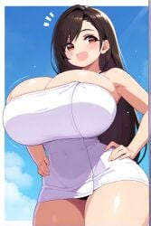 ai_generated brown_hair female final_fantasy final_fantasy_vii huge_breasts long_hair thick_thighs tifa_lockhart towel