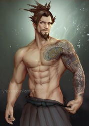 1boy hanzo hanzo_shimada hot_male male male_body male_focus male_only muscular muscular_male muscular_male_only no_visible_genitalia overwatch pinup pinup_pose sexy_male sexy_pose shirtless shirtless_male solo solo_focus solo_male torso_focus ynorka