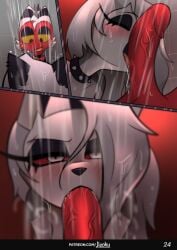 anthro biped blush canid canid_demon canine comic demon duo erection female female_penetrated fur genitals glans hair hellaverse hellhound helluva_boss hi_res humanoid imp jizoku loona_(helluva_boss) male male/female male_penetrating male_penetrating_female mammal moxxie_(helluva_boss) mythological_canine mythological_creature mythology penetration penile penile_penetration penis pupils red_sclera sex tongue white_eyes