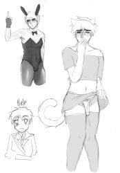 angry arthur_kirkland axis_powers_hetalia blushing bunny_costume bunny_ears bunnysuit cat_ears cat_tail cum cum_on_thighs embarrassed england_(hetalia) femboy feminine_male gay hetalia lifting_skirt male male_only middle_finger monochrome sketch thighhighs why_did_i_make_this