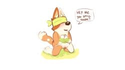 16:9 2025 anthro arms_bent asking australian_cattle_dog bdsm bent_legs big_ears biped black_nose blindfold bluey_(series) blush blush_lines blushing_profusely bodily_fluids bound brandy_cattle brown_body brown_ears brown_fur brown_text canid canine canis cattledog cheek_tuft creamycado dialogue digital_drawing_(artwork) digital_media_(artwork) domestic_dog english_text facial_tuft feet female fur fur_tuft genital_fluids genitals glistening glistening_genitalia glistening_nose glistening_vulva gloves_(marking) grass hands_tied herding_dog heterochromatic_ears hi_res kneeling leaking leaking_vagina leg_markings light_body light_fur light_markings mammal markings mature_anthro mature_female monotone_background multicolored_body multicolored_fur multicolored_tail nude nude_anthro nude_female open_mouth orange_body orange_fur pastoral_dog pink_blush pink_vulva plant plantigrade pointy_ears polygonal_speech_bubble prick_ears pussy_juice_leaking question red_tongue shadow simple_background socks_(marking) solo speech_bubble spots spotted_markings spotted_tail submissive submissive_anthro submissive_female tail tail_markings tan_inner_ear text three-quarter_view tongue tuft two_tone_tail vaginal_fluids vulva white_background white_body white_ears white_fur white_markings white_speech_bubble white_spots widescreen yes-no_question