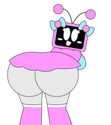 2d 2d_(artwork) bealmmaker big_ass bow breasts bubble_ass cute electronic_device female female_focus female_only looking_at_viewer looking_back oc original_character pink_skin television tv_woman white_background