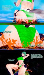 1girls 3d abs ass astronomical_hyper au_ra au_raimdelle black_scales body_growth body_growth_(enlargement) bra breasts destruction english_text female female_focus final_fantasy final_fantasy_xiv giantess green_eyes green_hair growth horns huge_ass hyper_giantess koikatsu muscular muscular_female oc original_character paneties planet solo solo_female space sports_bikini tail text thighs xavierhuge