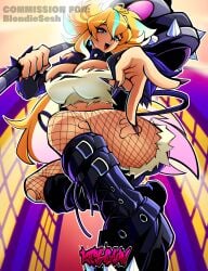 1girl 1girls absurdres ahoge arielle_(vtuber) ass big_breasts black_boots black_shirt blonde_hair blue_eyes boots breasts busty cleavage colored_inner_hair commentary curvy english_commentary female female_only fishnet_pantyhose fishnets hair_between_eyes hammer heart heart_ahoge highres holding holding_hammer huge_breasts indie_virtual_youtuber keyshaun large_breasts legs liquid_hair long_hair looking_at_viewer massive_breasts multicolored_hair open_mouth pantyhose rainbow_hair shirt solo strapless thick thick_thighs thighs tits torn_clothes torn_pantyhose torn_shirt tube_top virtual_youtuber vtuber white_tube_top
