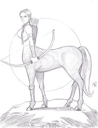 arrow bow breasts centaur drawn female greek_mythology michael_powell monochrome mythology taur