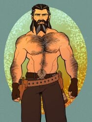 1boy beard bearded bearded_male blackwall dragon_age dragon_age_inquisition hairy hairy_male long_hair long_hair_male male male_focus male_only oblivionscribe pants_only shirtless shirtless_male solo solo_focus solo_male