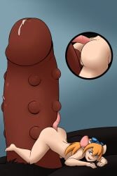 2:3 absurd_res anthro black_body black_fur blonde_hair blue_eyes blush buckteeth butt butt_shot cainesart chip_'n_dale_rescue_rangers close-up disney duo extreme_size_difference felid feline female fur gadget_hackwrench genitals grinding_on_penis hair happy happy_sex hi_res interspecies jaguar lying macro male male/female mammal mouse murid murine nubbed_penis nude on_front pantherine penis pink_body rau_werner rodent sex size_difference tail tail_around_penis tail_fetish tail_play tail_sex tailjob teeth
