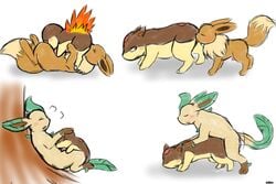 cyndaquil eevee eeveelution fur furry_ears furry_tail generation_1_pokemon generation_2_pokemon generation_4_pokemon kyoushiro leafeon nintendo pokemon pokemon_(species) quilava tail yaoi