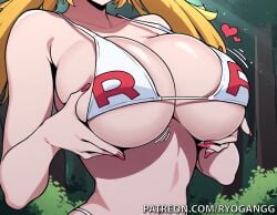 1female 1girl 1girls 2d 2d_(artwork) ai_generated big_ass big_breasts big_tits blonde_hair cameltoe cassidy_(pokemon) game_freak high_resolution highres large_ass large_breasts light-skinned_female light_skin nintendo patreon patreon_username pokemon pokemon_anime ponytail presenting_breasts purple_eyes pussy ryogangg team_rocket team_rocket_uniform thick_thighs white_panties