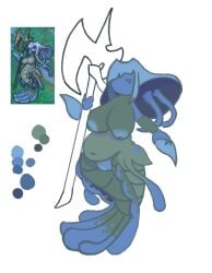 anahita_(terraria_mod) anthro aquatic belly big_breasts breasts calamity_(terraria_mod) female fin fish_tail hi_res inverted_nipples merfolk nipples solo split_form vicular weapon