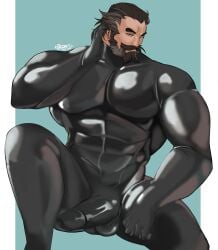 beard bearded bearded_male blackwall bodysuit bodysuit_bulge bugle dragon_age dragon_age_inquisition hairy hairy_male latex latex_bodysuit latex_suit long_hair long_hair_male male male_focus male_only quietscrappy