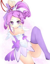 1girls bondage breasts clothing cure_sword dokidoki!_precure dress female flat_chest kenzaki_makoto kourin_(artist) magical_girl nipples precure pretty_cure purple_eyes purple_hair solo thighhigh_boots