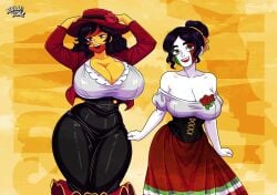 2020s 2026 2d 2girls alvarikokearte big_breasts breasts clothed clothed_female clothing countryhumans female female_only italy_(countryhumans) national_personification personification png spain_(countryhumans)