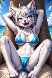 1furry 1girl ahe_gao ahegao_face ai_generated animal_humanoid anthro big_breasts bikini breasts cameltoe claws-and-paws female furry furry_fetish hairy inviting_to_sex kemonomimi monster monster_girl nipples_visible_through_clothing open_legs pussy_visible_through_clothes rodeai sweat sweaty wolf_ears wolf_girl