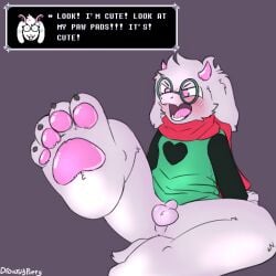 1:1 absurd_res angry balls blush blush_lines bottomless bovid caprine claws clothed clothing darkner deltarune drowsypuppy feet foot_focus genitals goat hi_res male mammal pawpads paws penis ralsei scarf small_balls small_penis solo undertale_(series)