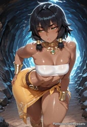 1girl ai_generated amazonian danmachi dark-skinned_female dark_skin dungeon_ni_deai_wo_motomeru_no_wa_machigatteiru_darou_ka female mature_female revoaru small_breasts thick_thighs thighs tione_hiryute