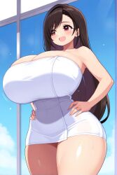 ai_generated brown_hair female final_fantasy final_fantasy_vii huge_breasts long_hair thick_thighs tifa_lockhart towel